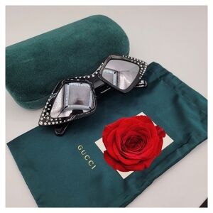 Gucci Geometric Black Sunglasses With Crystals NEW